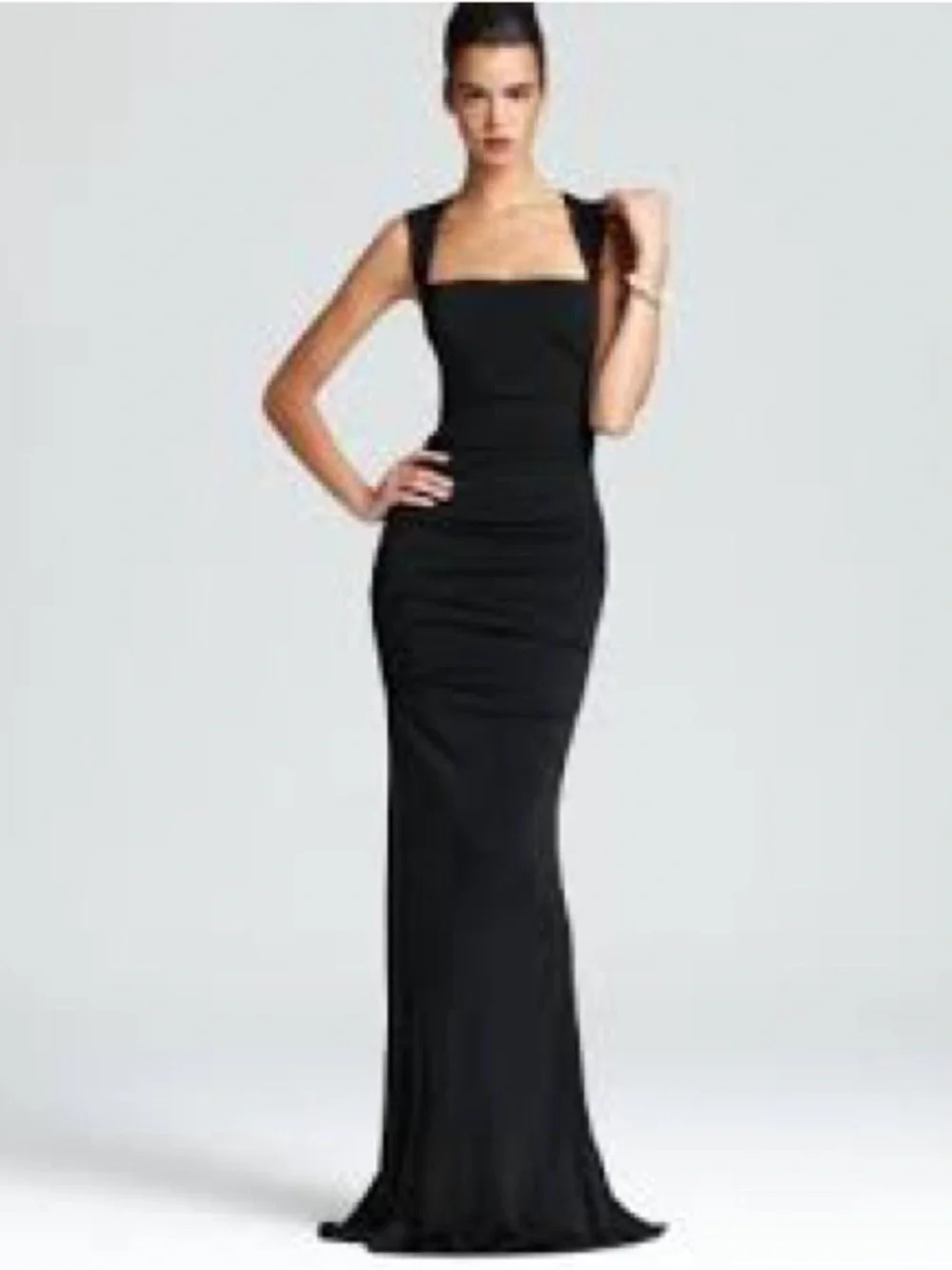 Square-Neck Black Maxi Dress with Wide Straps